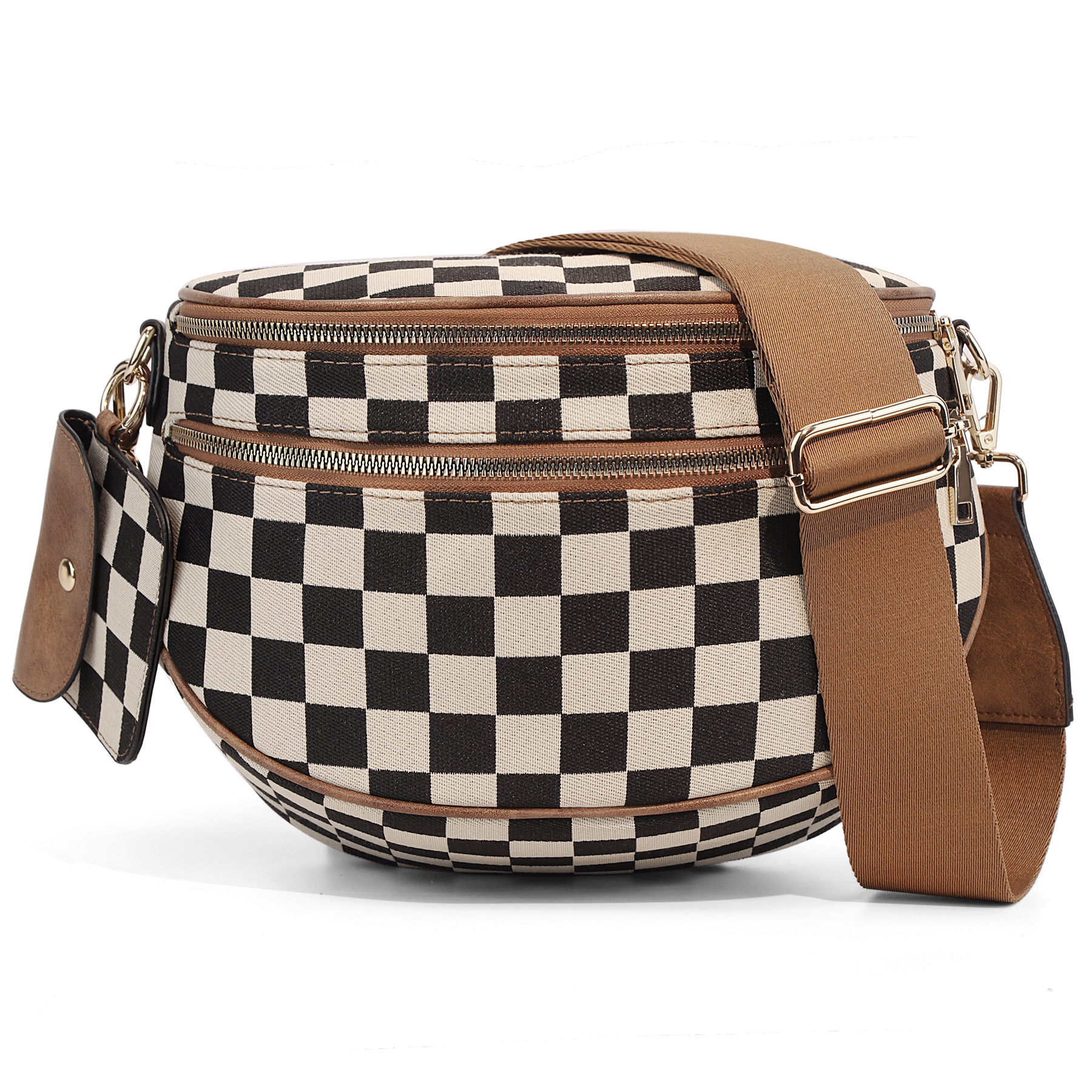 Olivia & Claire Checkered Crossbody Bum Bag for Women Large Capacity Belt Bag for Moms & Everyday Travel