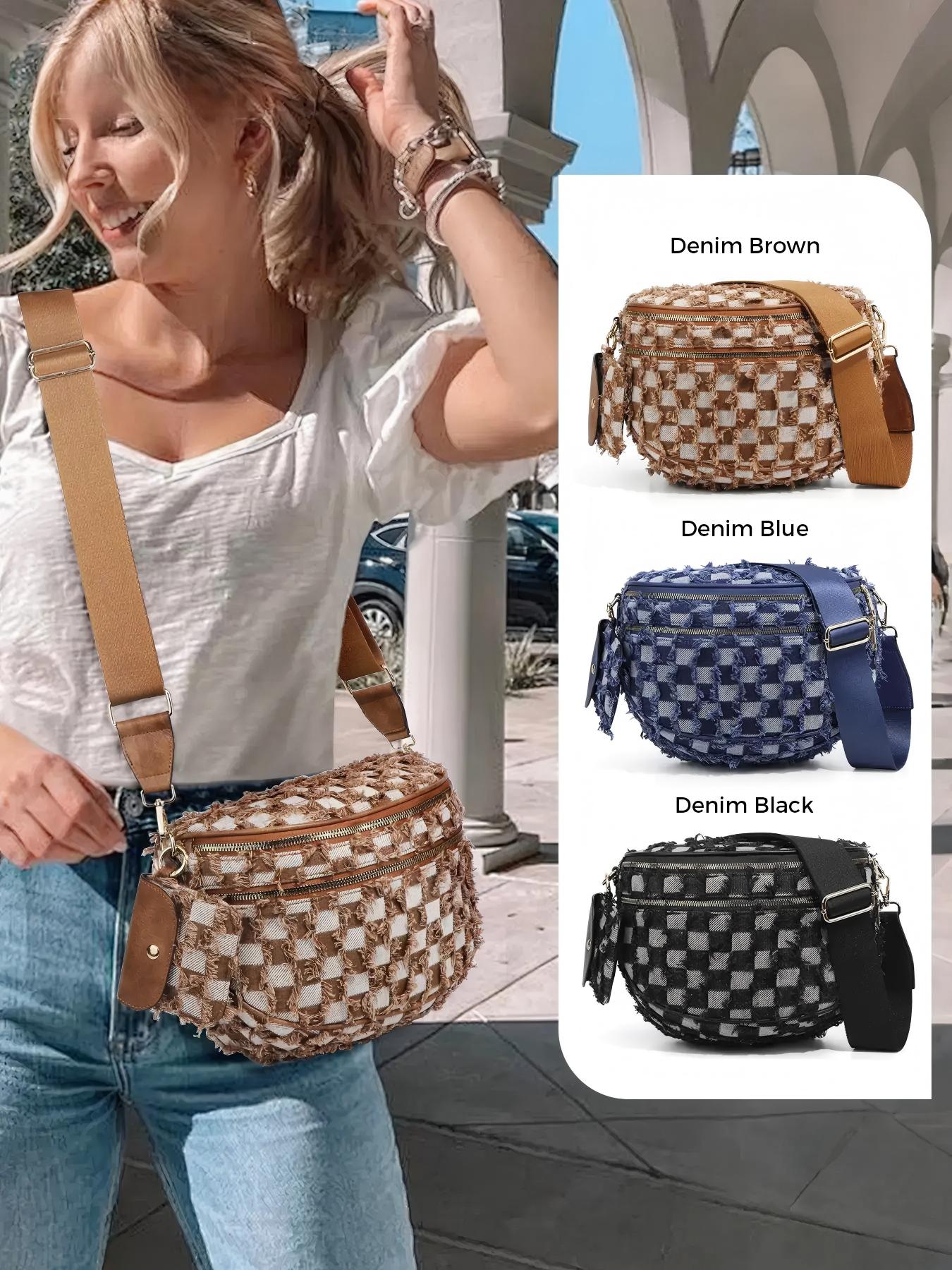 Olivia & Claire Checkered Crossbody Bum Bag for Women Large Capacity Belt Bag for Moms & Everyday Travel