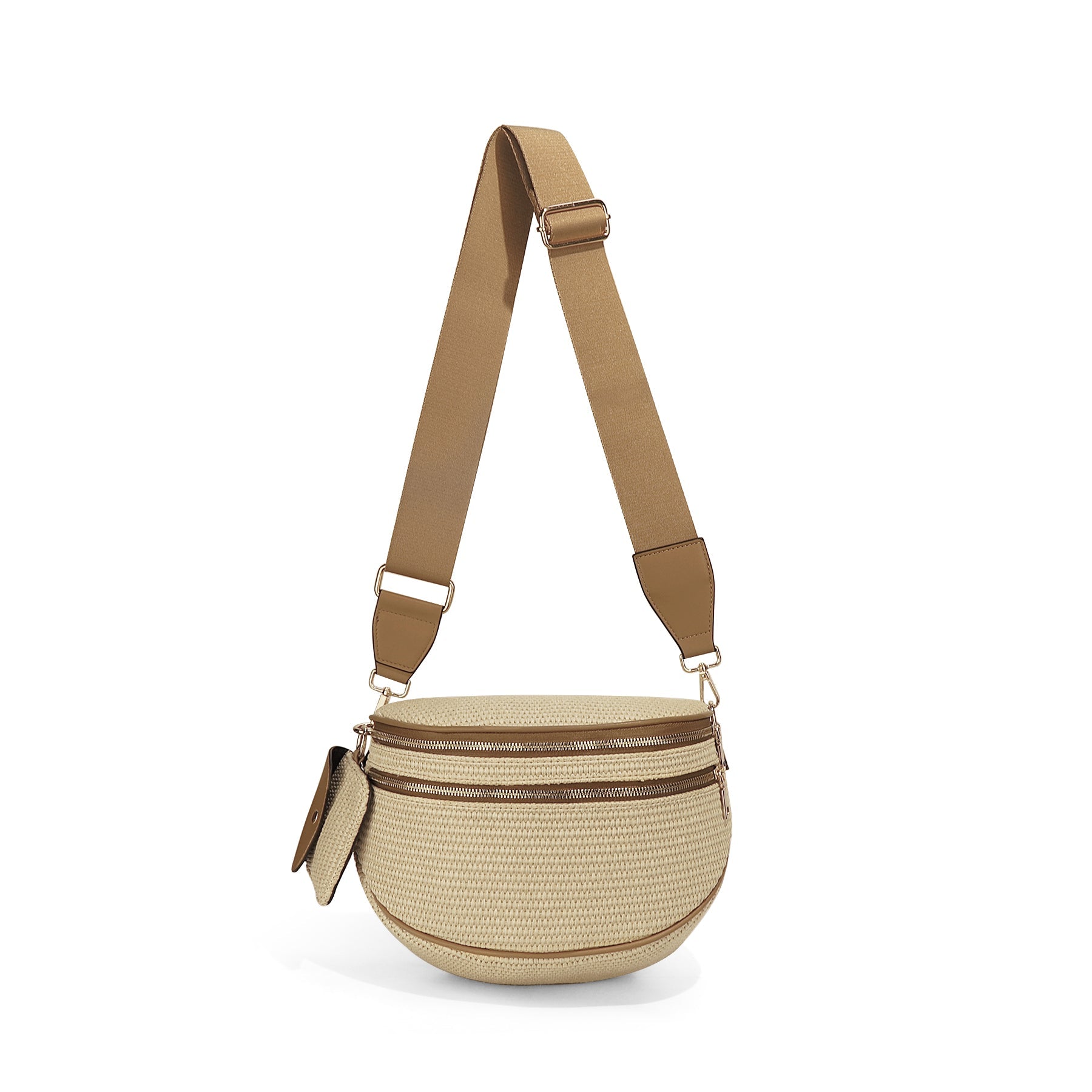 Olivia & Claire Woven Straw Crossbody Bum Bag for Women Large Capacity Summer Belt Bag with Mini Pouch