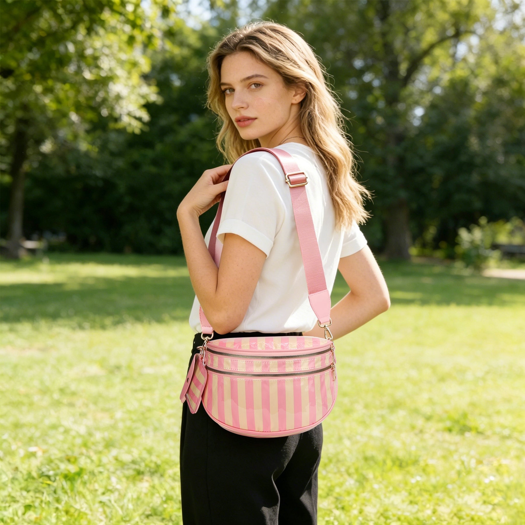 Olivia & Claire Checkered Crossbody Bum Bag for Women Large Capacity Belt Bag for Moms & Everyday Travel