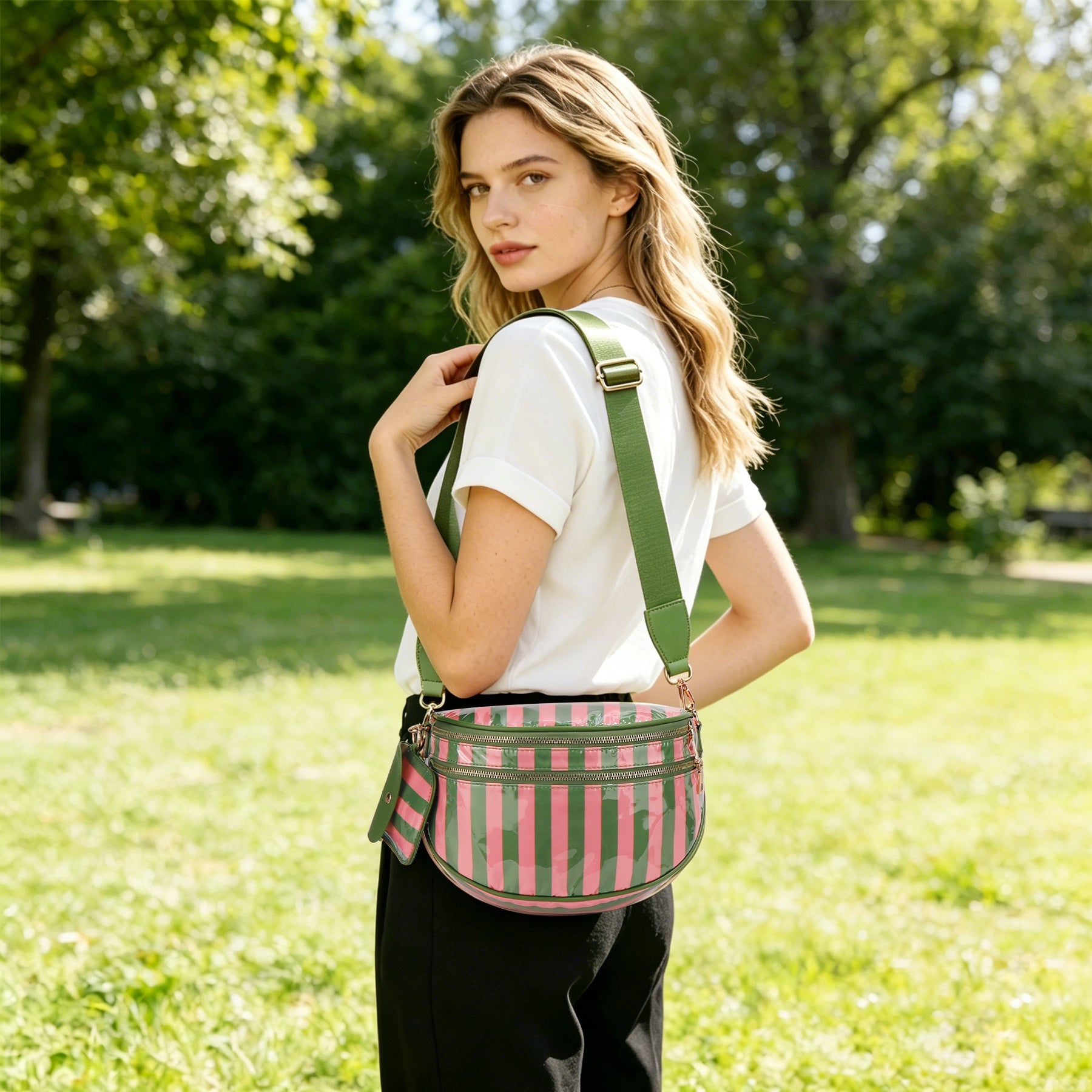 Olivia & Claire Checkered Crossbody Bum Bag for Women Large Capacity Belt Bag for Moms & Everyday Travel