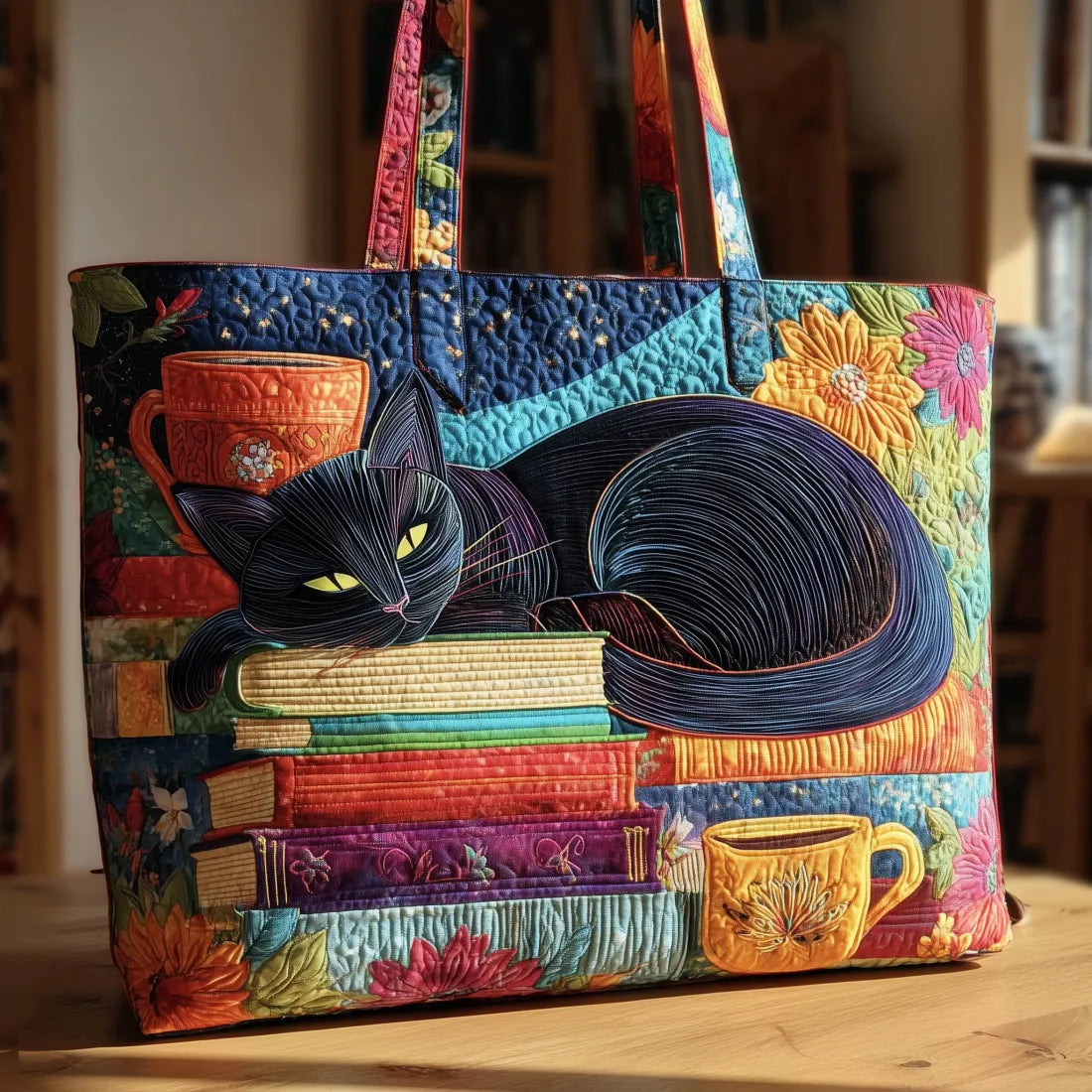 HANDMADE BAG - THE BLACK CAT AND THE BOOKS