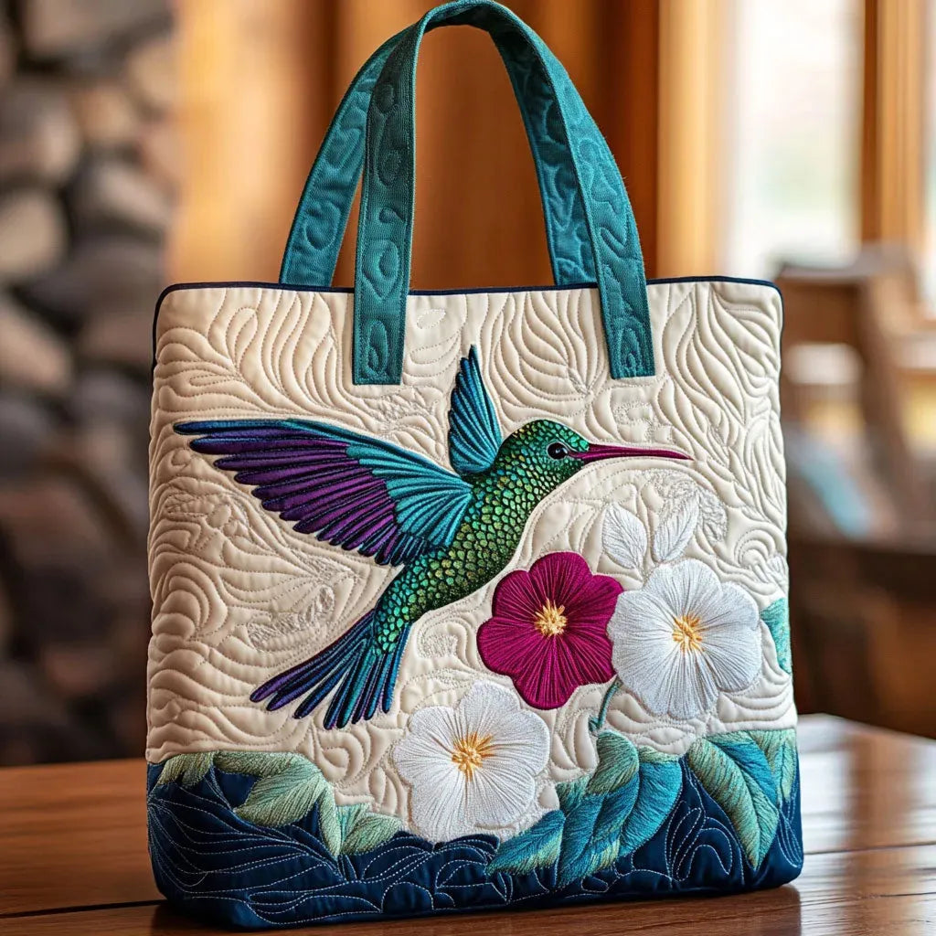 HANDMADE BAG - HUMMINGBIRD AND FLOWERS