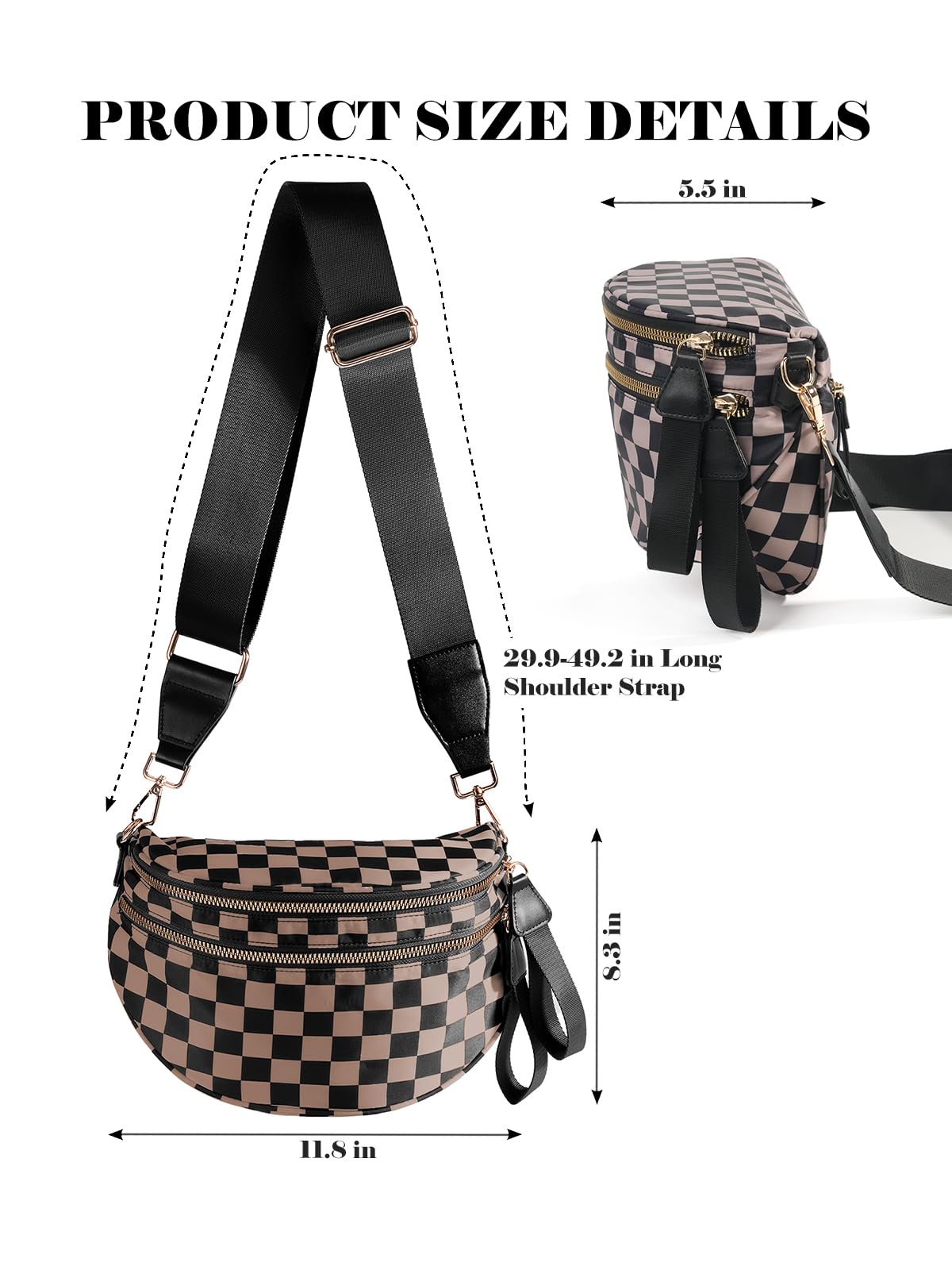Olivia & Claire Checkered Crossbody Bum Bag for Women Large Capacity Belt Bag for Moms & Everyday Travel