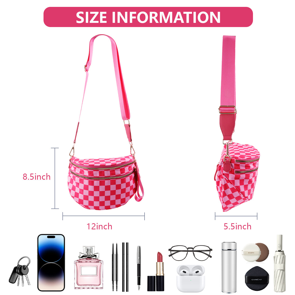 Olivia & Claire Checkered Crossbody Bum Bag for Women Large Capacity Belt Bag for Moms & Everyday Travel