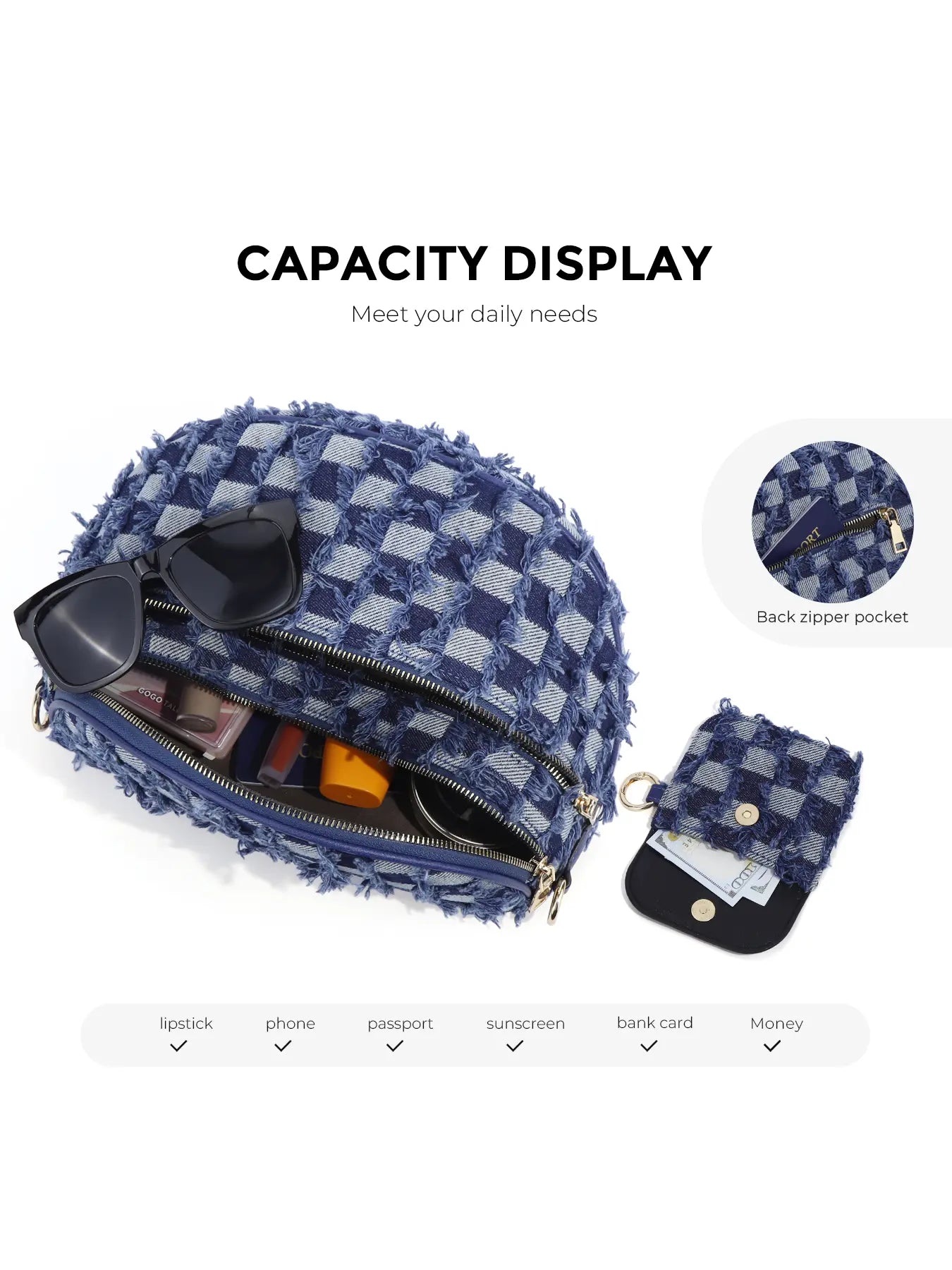 Olivia & Claire Checkered Crossbody Bum Bag for Women Large Capacity Belt Bag for Moms & Everyday Travel