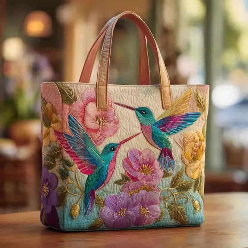 HANDMADE BAG - HUMMINGBIRDS AND FLOWERS