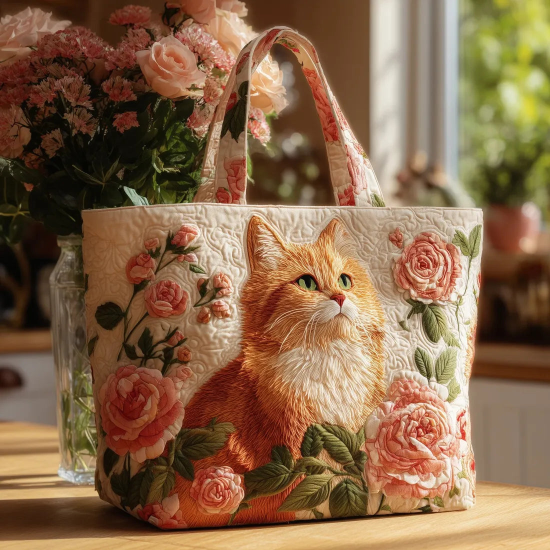 HANDMADE BAG - THE BROWN CAT AND THE ROSE