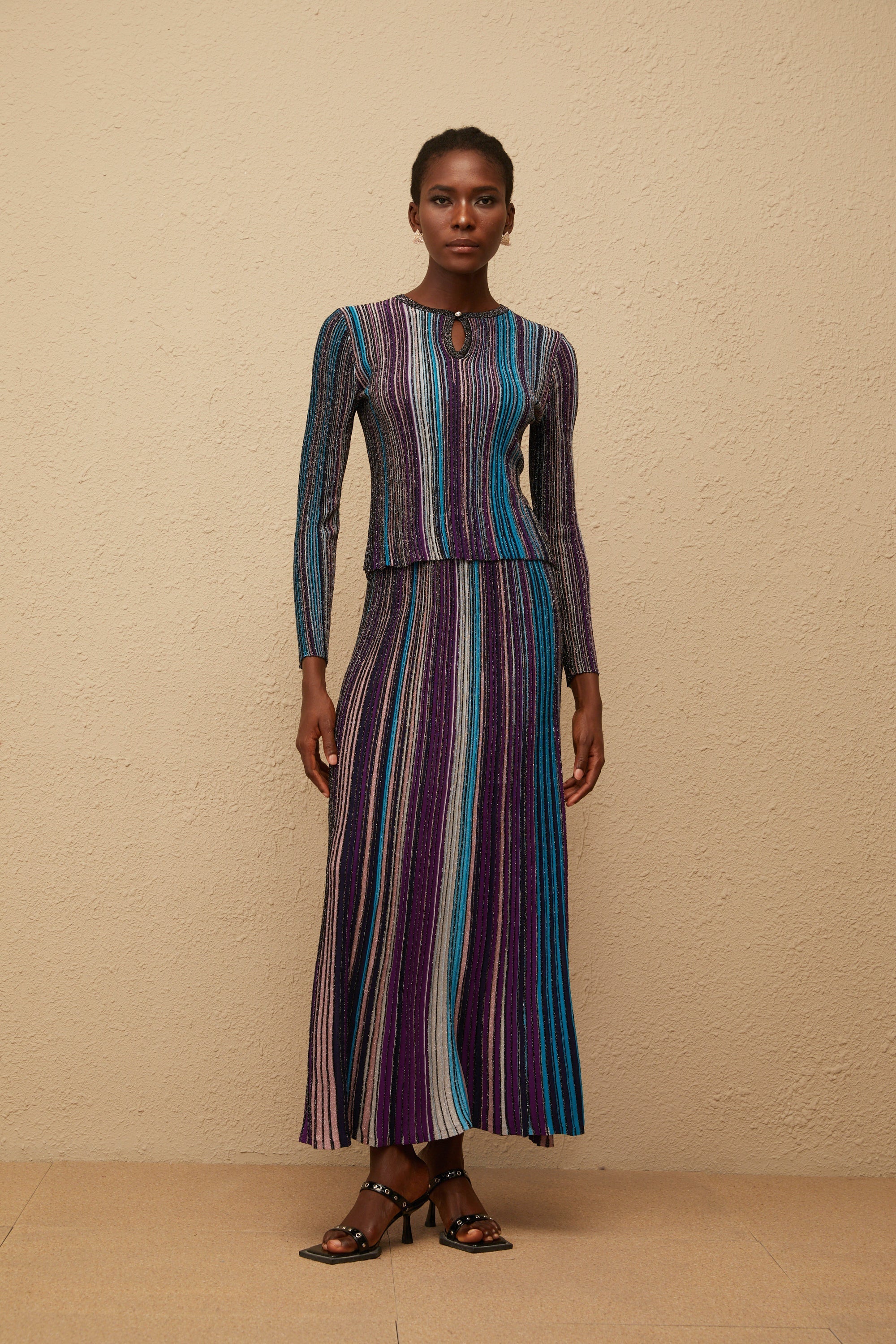 Aphrodite Blue Glitter Pleated Knit Matching Set