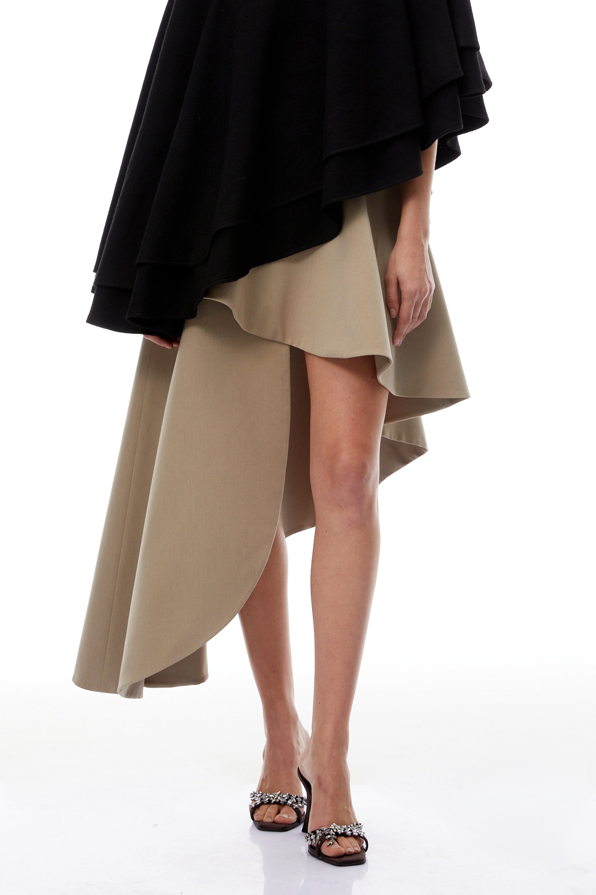 Filomena Beige Draped Asymmetrical Mini Skirt