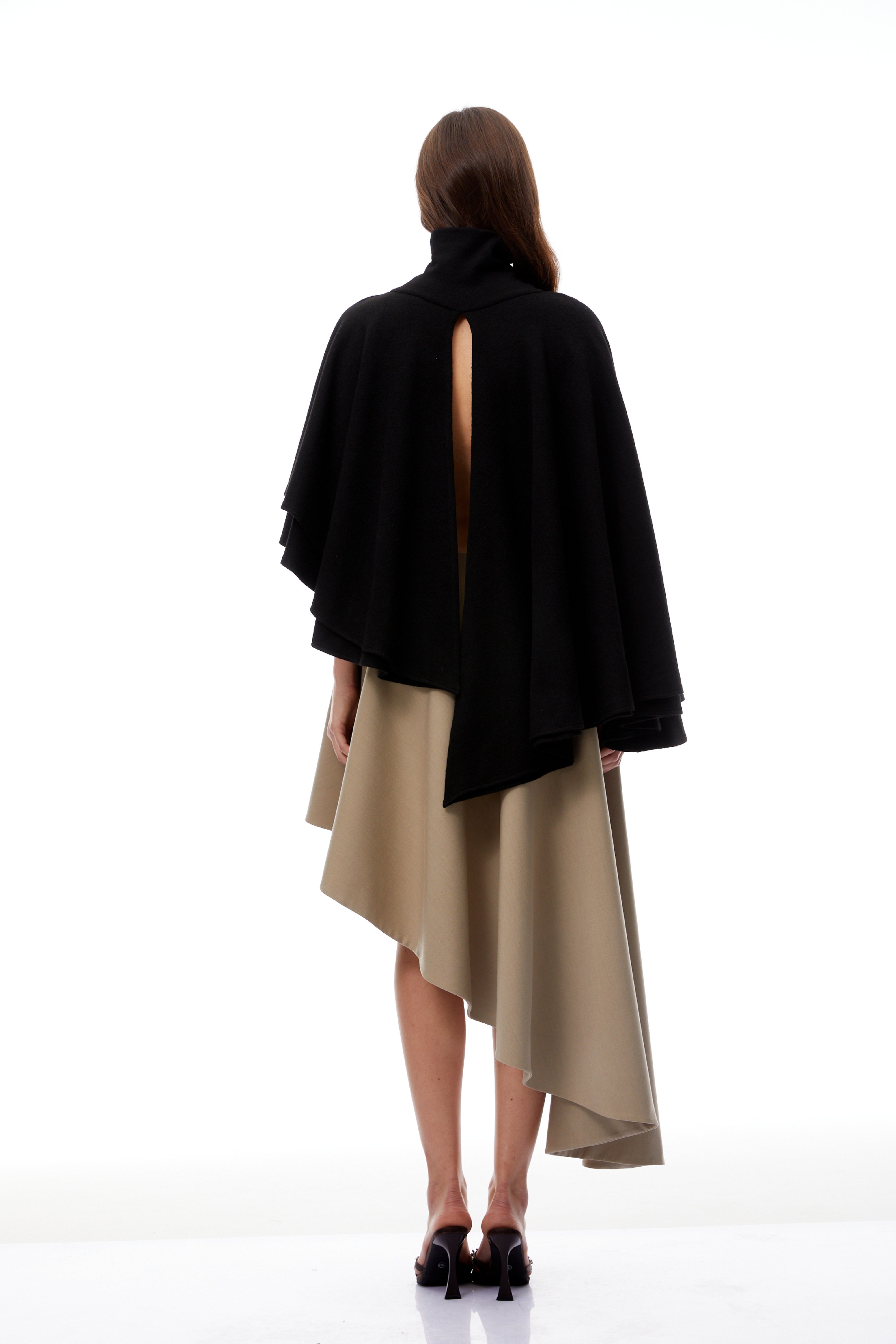 Filomena Beige Draped Asymmetrical Mini Skirt