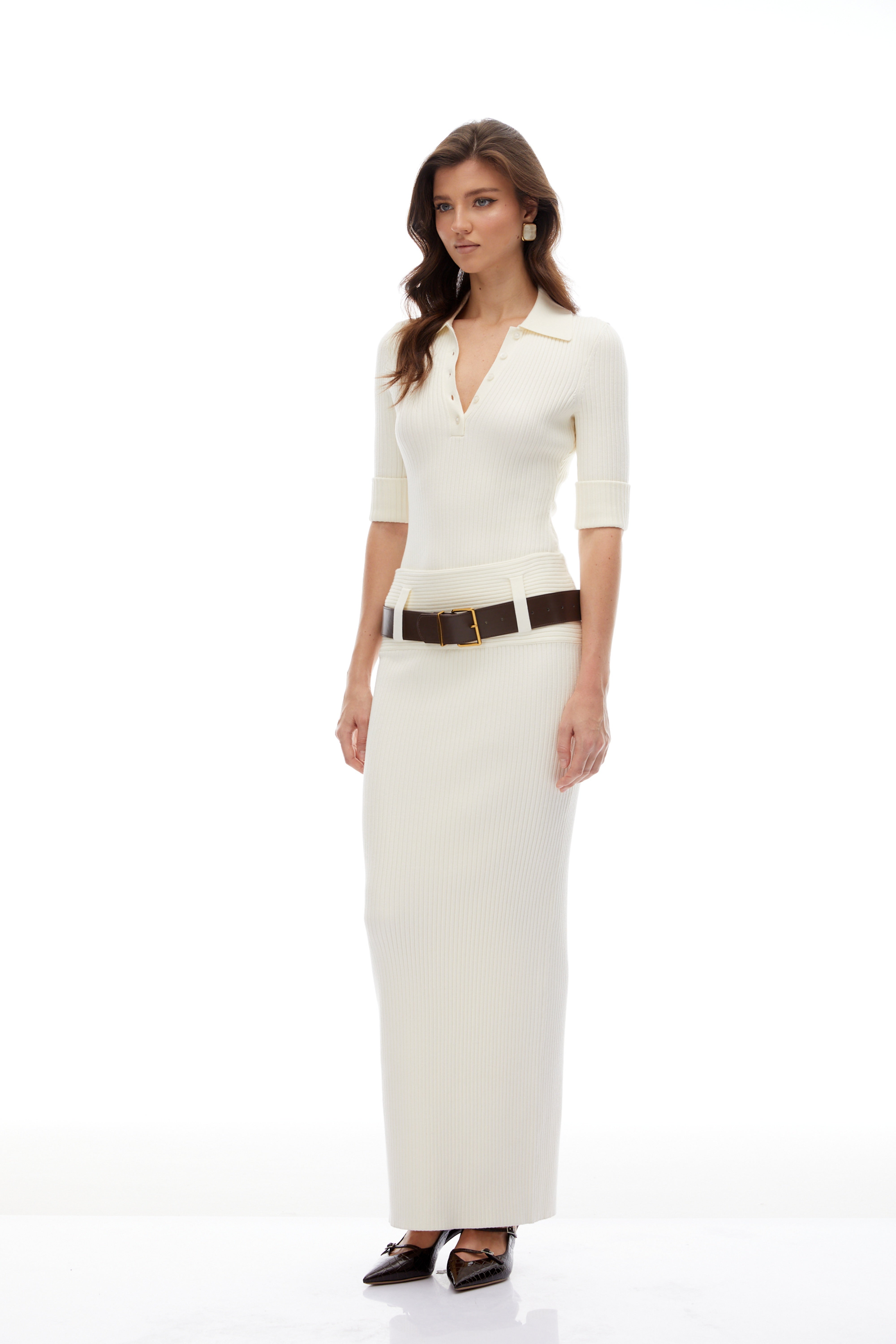 Katherine White Ribbed Knit Bodysuit & Skirt Set