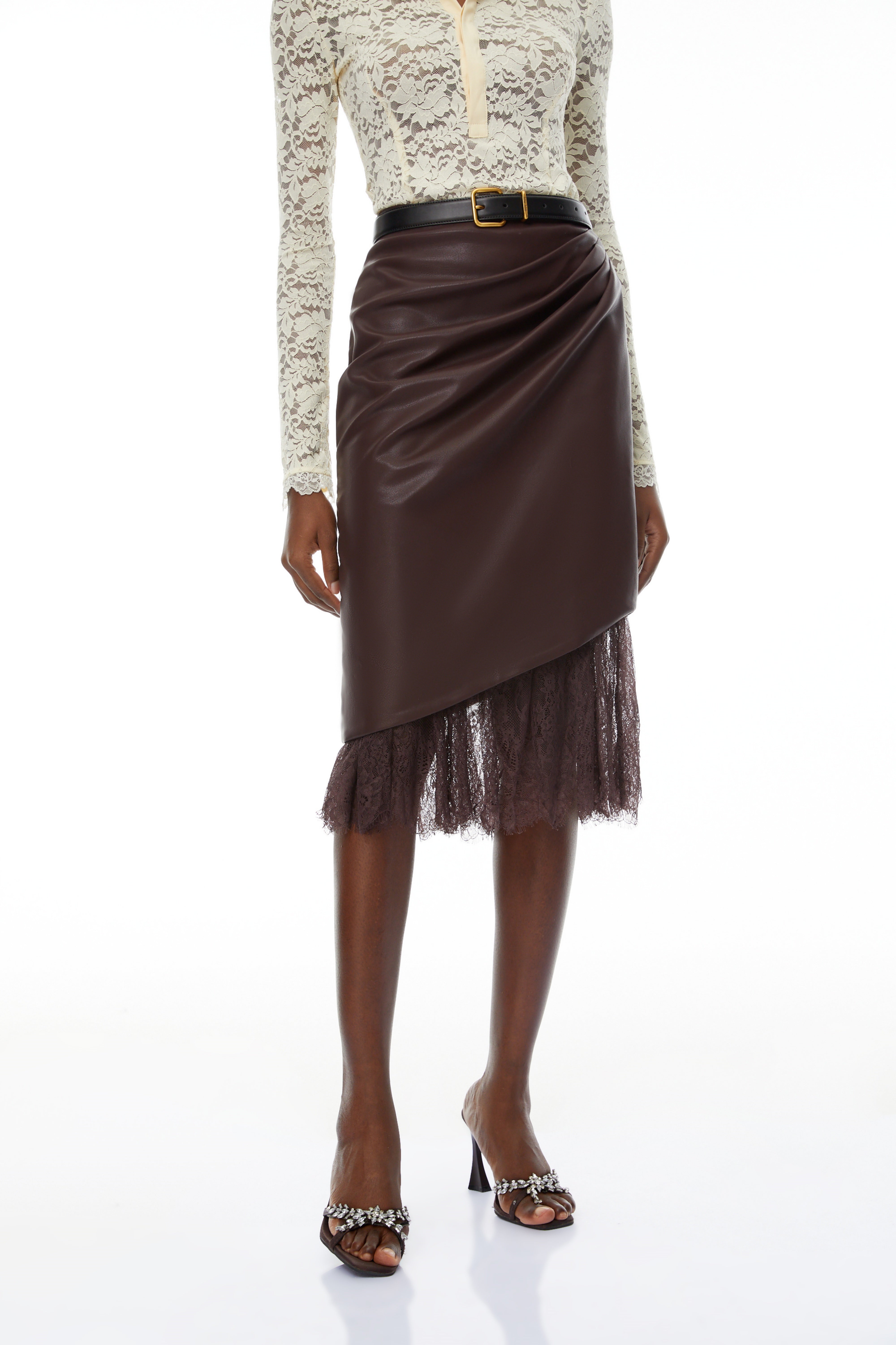Sverre Brown Lace Hem Leather Skirt