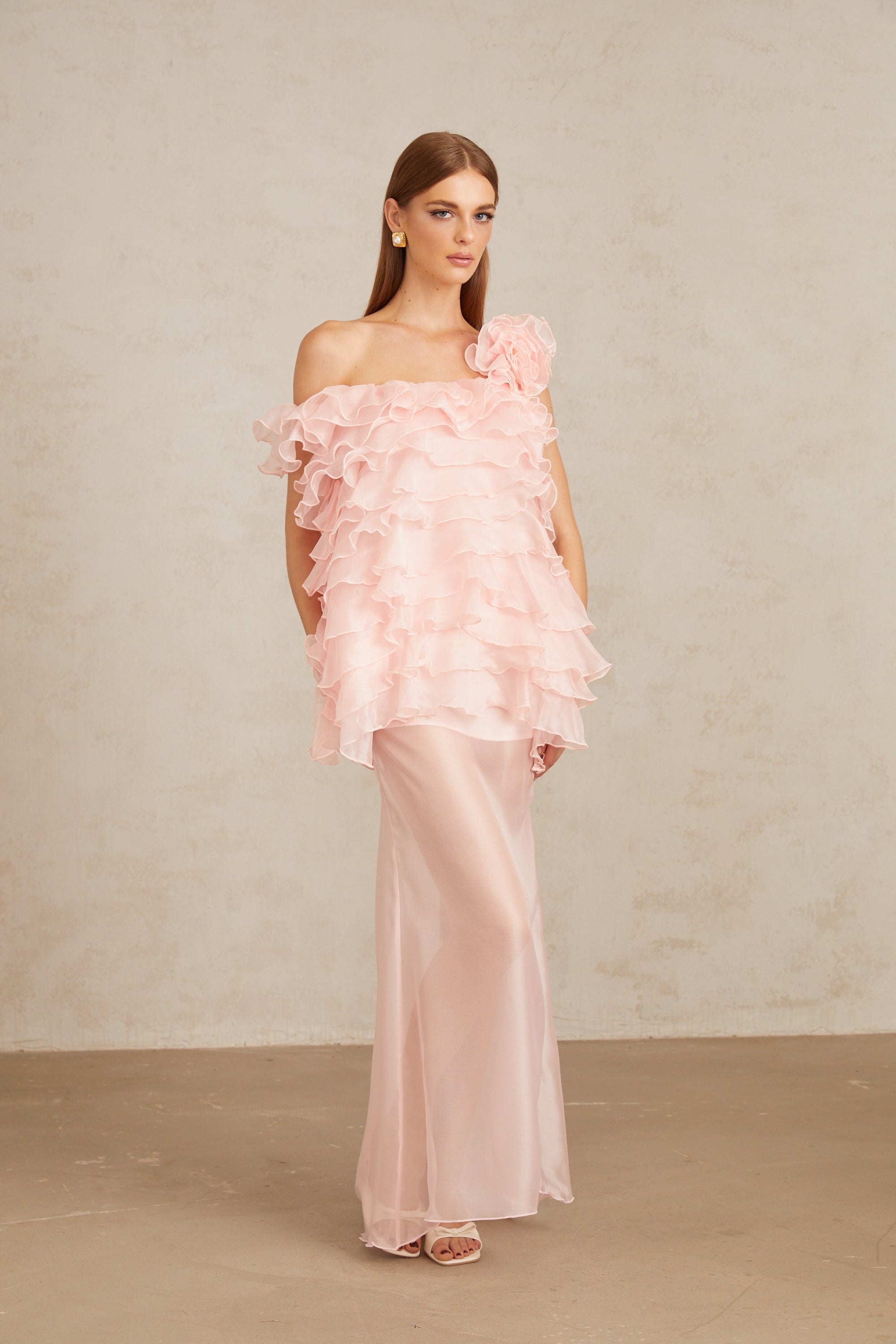 Rosalie Pink Layered Ruffled Floral Dress & Skirt Set
