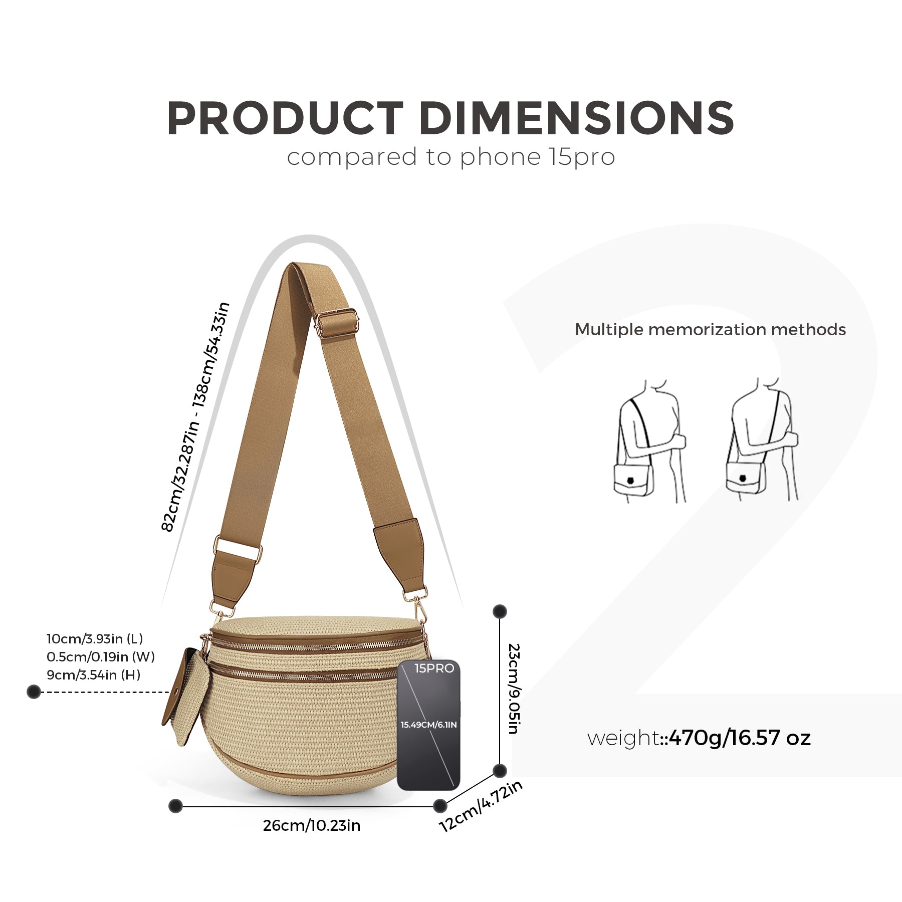 Olivia & Claire Woven Straw Crossbody Bum Bag for Women Large Capacity Summer Belt Bag with Mini Pouch
