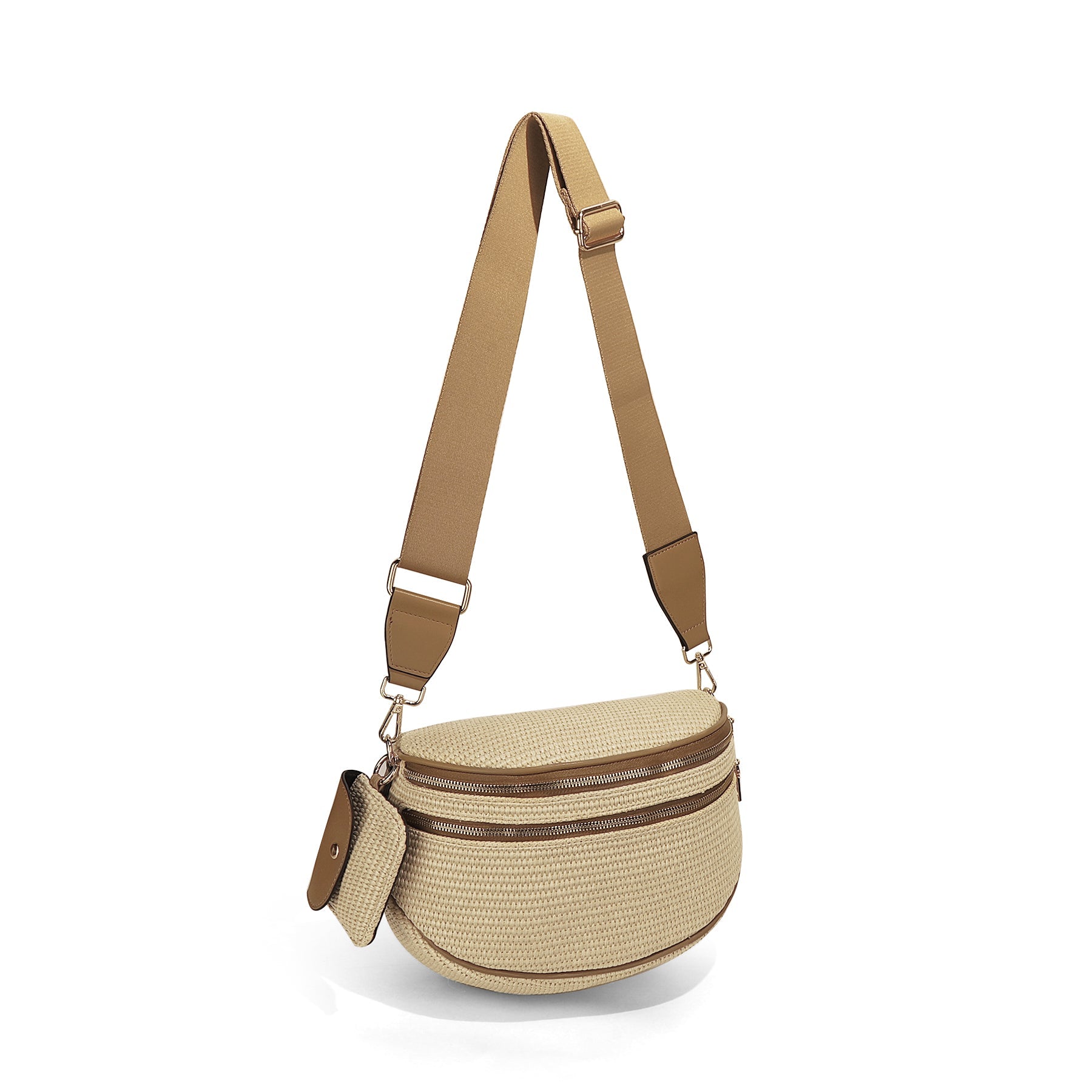 Olivia & Claire Woven Straw Crossbody Bum Bag for Women Large Capacity Summer Belt Bag with Mini Pouch