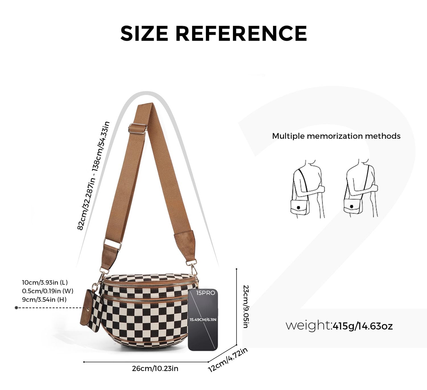 Olivia & Claire Checkered Crossbody Bum Bag for Women Large Capacity Belt Bag for Moms & Everyday Travel
