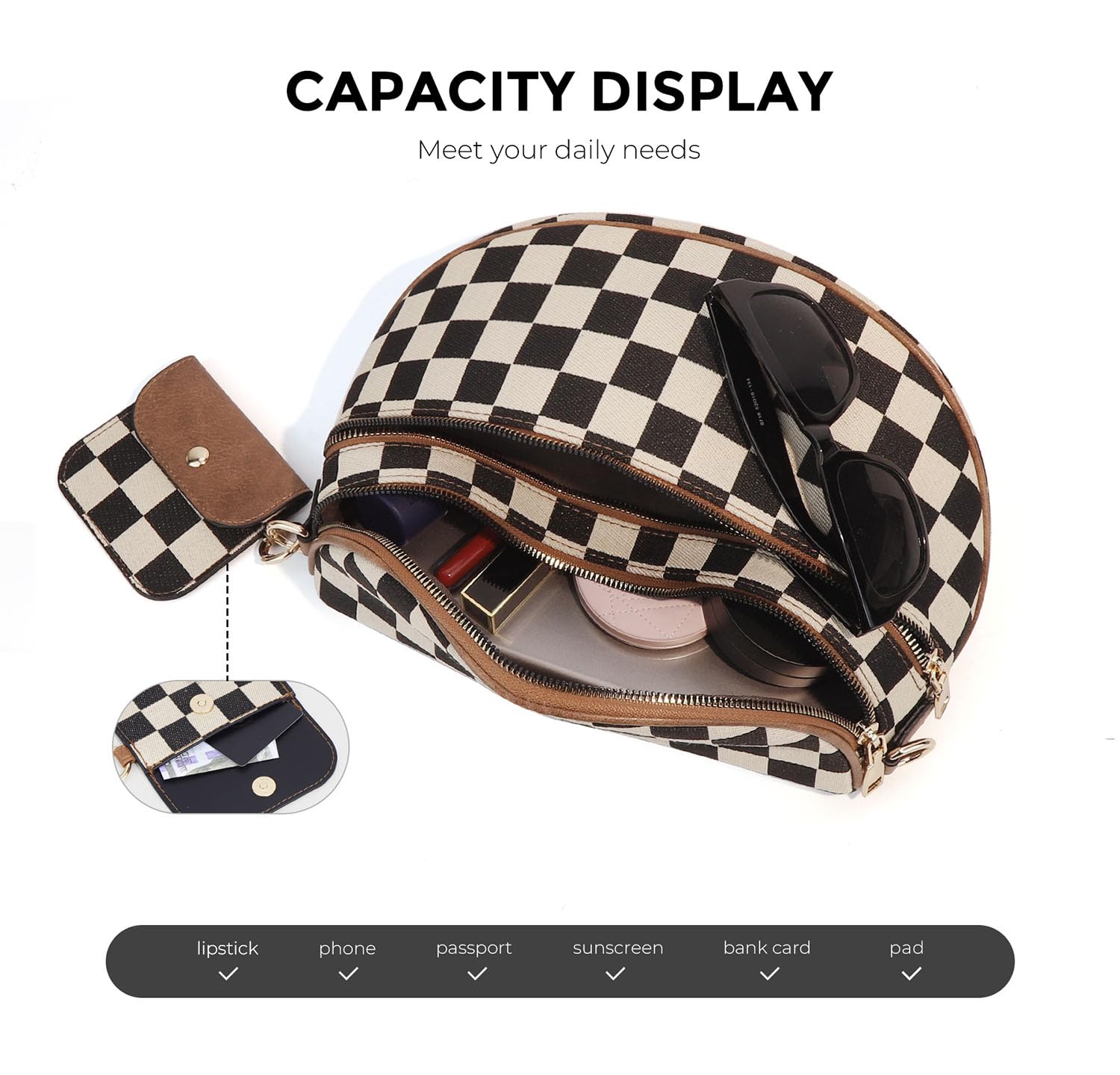 Olivia & Claire Checkered Crossbody Bum Bag for Women Large Capacity Belt Bag for Moms & Everyday Travel