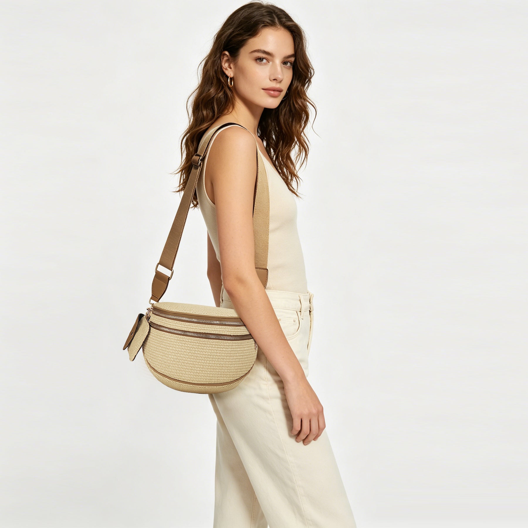 Olivia & Claire Checkered Crossbody Bum Bag for Women Large Capacity Belt Bag for Moms & Everyday Travel
