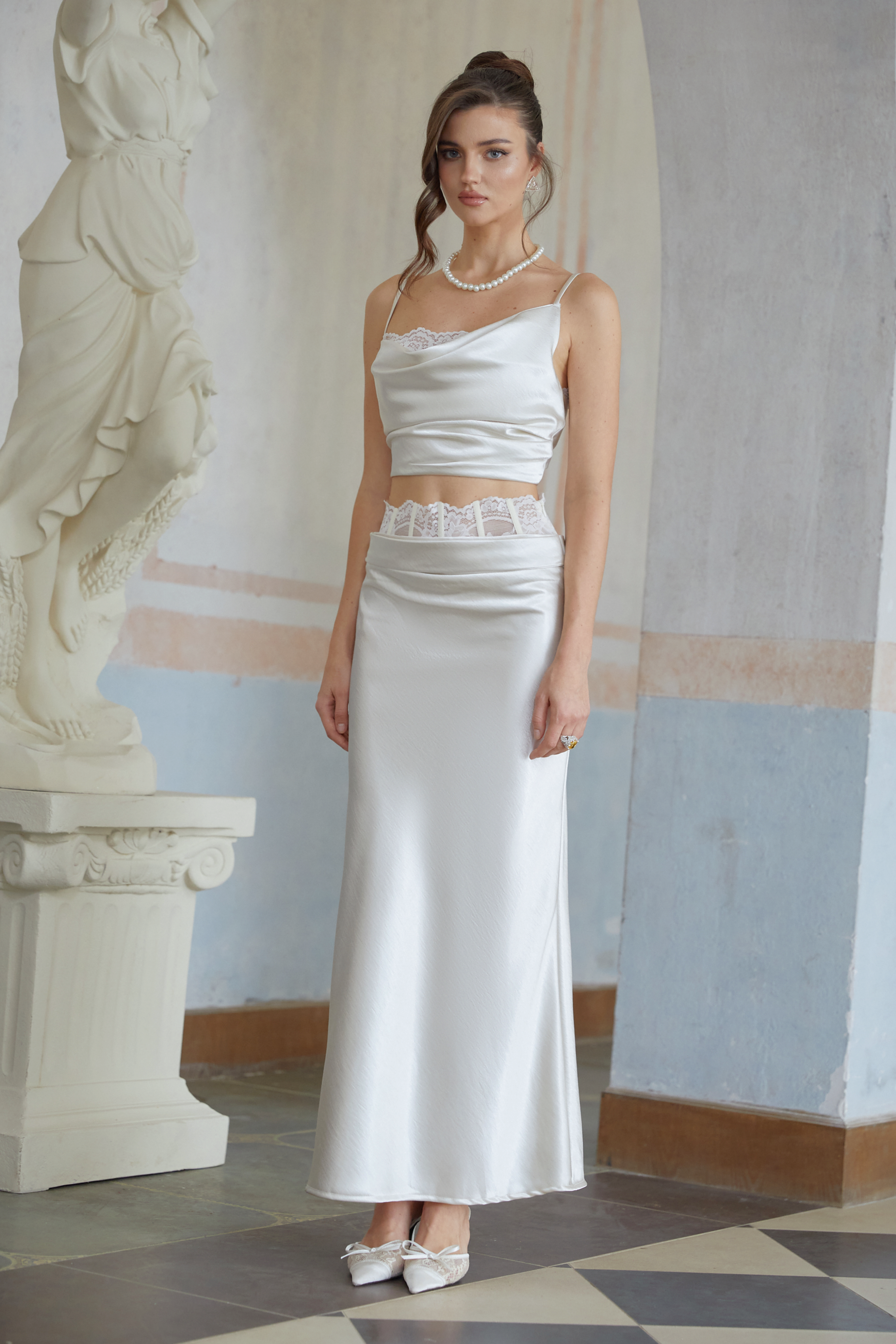 Eeva White Floral Lace Panel Maxi Skirt