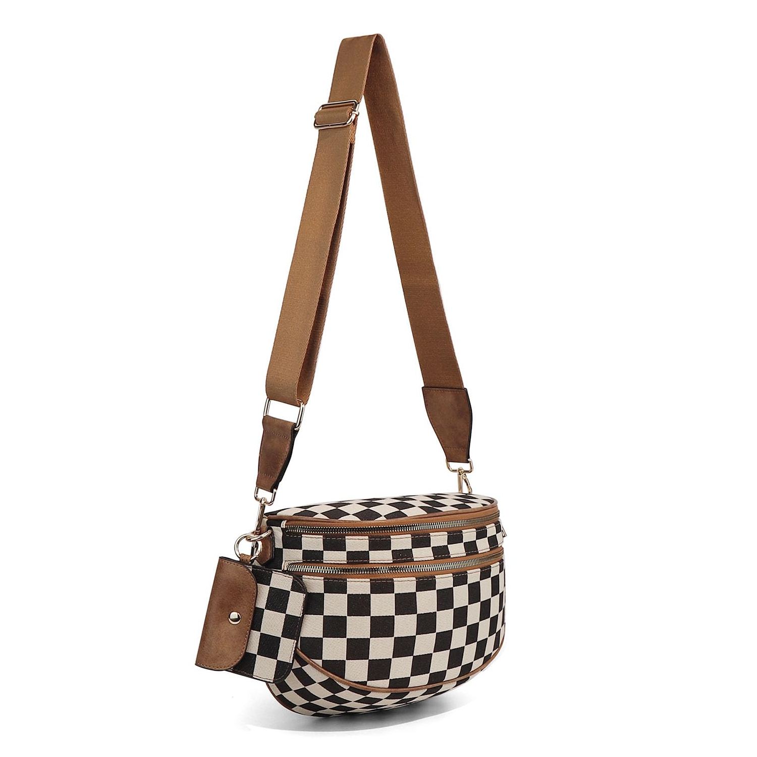 Olivia & Claire Checkered Crossbody Bum Bag for Women Large Capacity Belt Bag for Moms & Everyday Travel