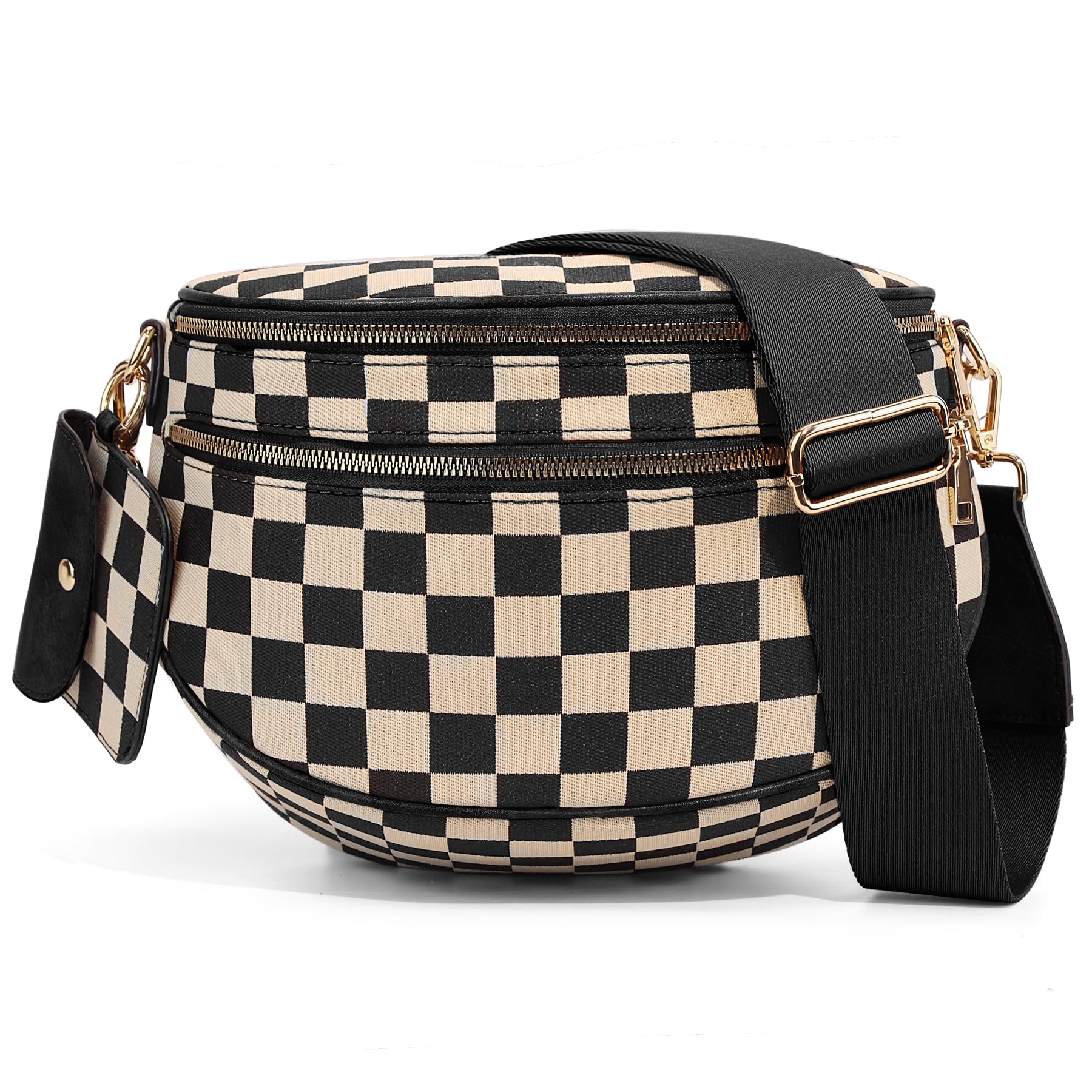 Olivia & Claire Checkered Crossbody Bum Bag for Women Large Capacity Belt Bag for Moms & Everyday Travel
