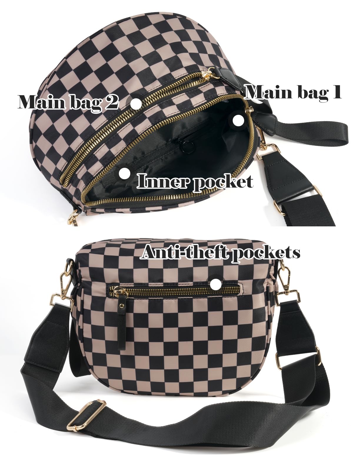 Olivia & Claire Checkered Crossbody Bum Bag for Women Large Capacity Belt Bag for Moms & Everyday Travel