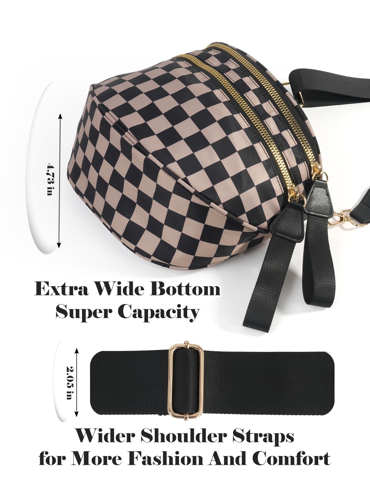 Olivia & Claire Checkered Crossbody Bum Bag for Women Large Capacity Belt Bag for Moms & Everyday Travel