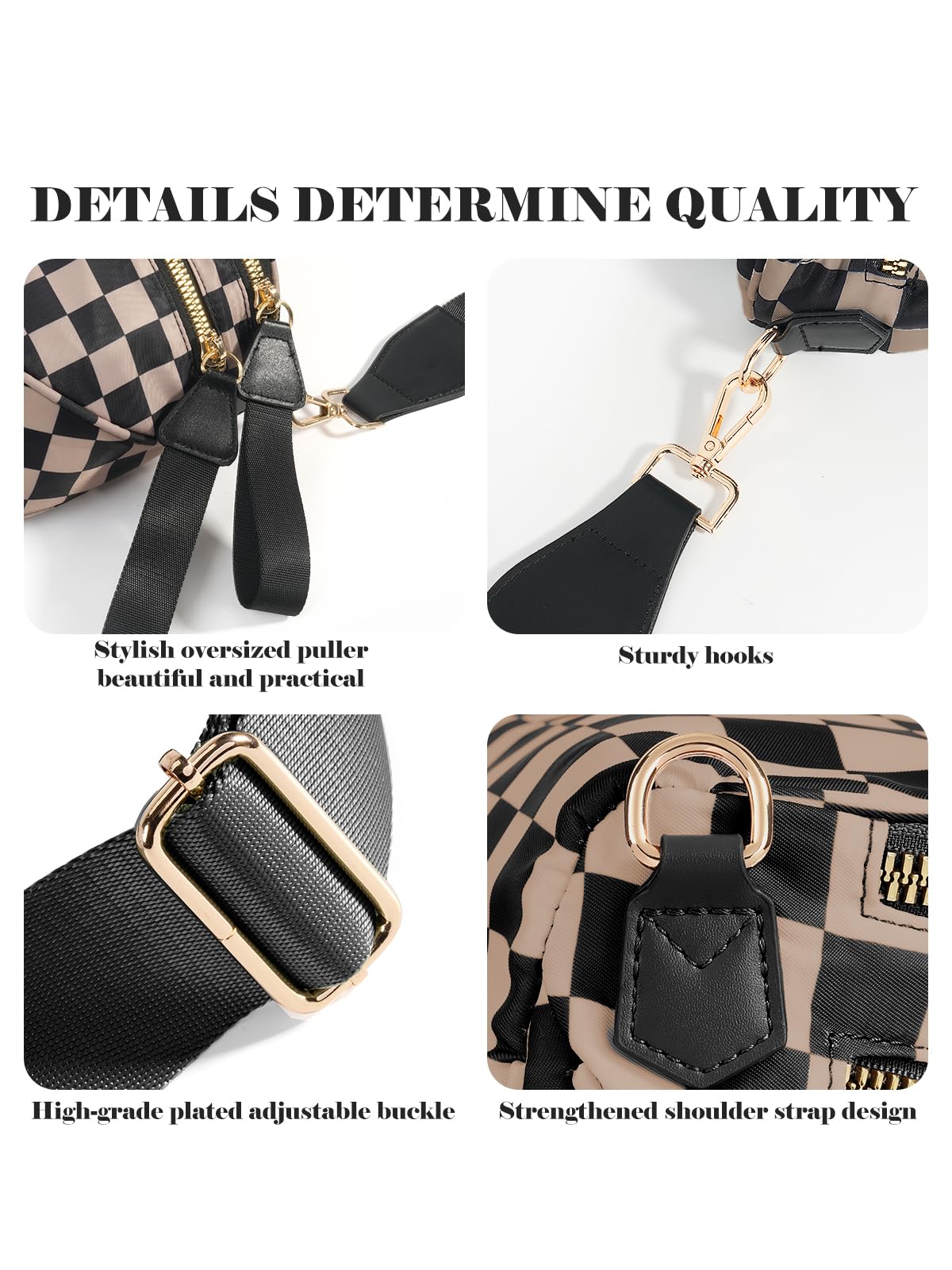 Olivia & Claire Checkered Crossbody Bum Bag for Women Large Capacity Belt Bag for Moms & Everyday Travel
