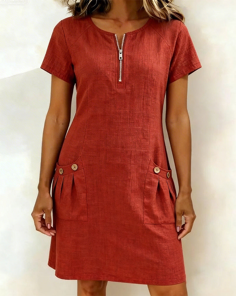 Elsa | Cotton Dress with Zipper Pocket