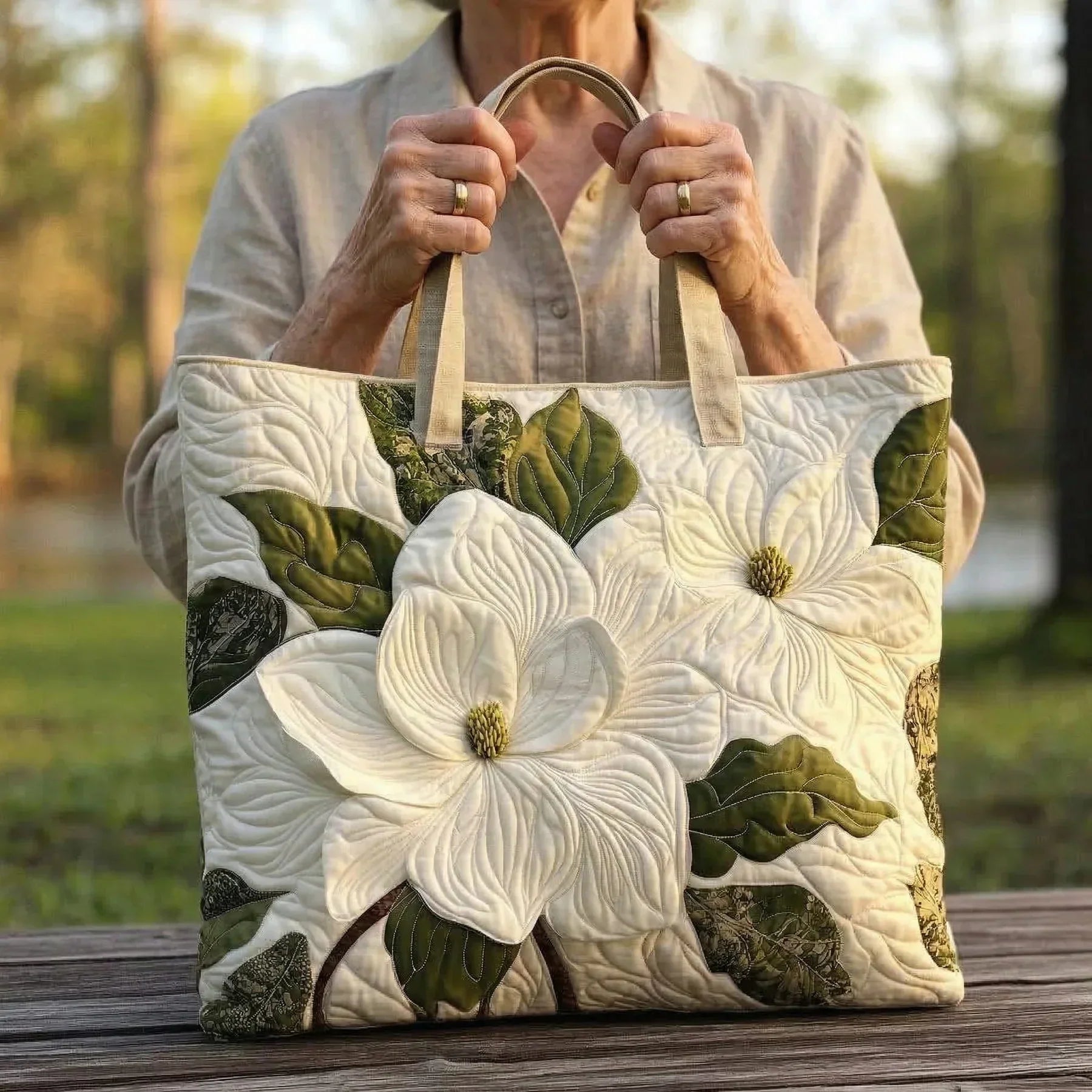 HANDMADE BAG - WHITE FLOWERS