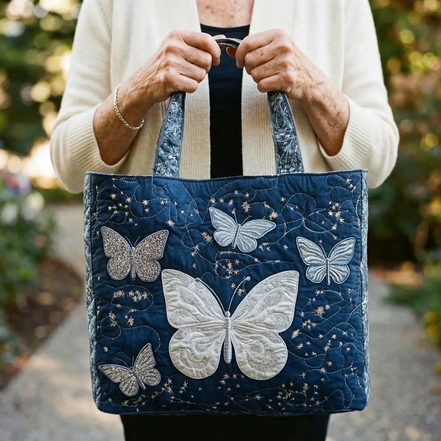 HANDMADE BAG - SILVER COLORED BUTTERFLY