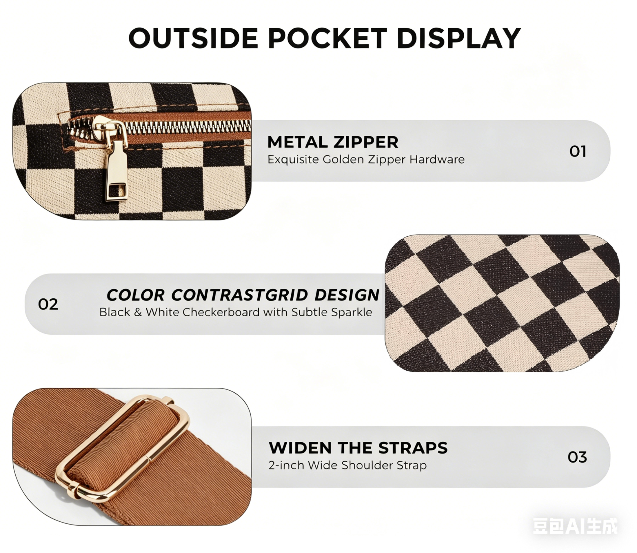 Olivia & Claire Checkered Crossbody Bum Bag for Women Large Capacity Belt Bag for Moms & Everyday Travel